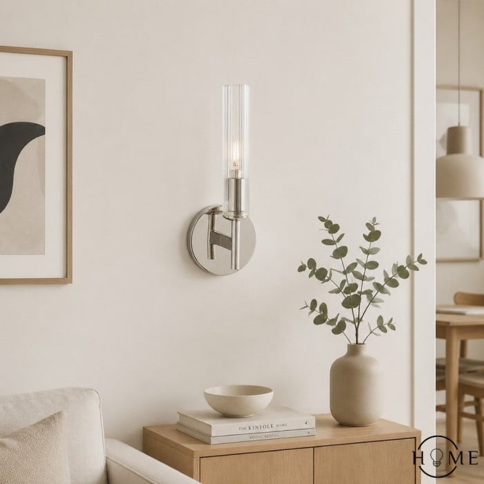 Bravira vägglampa i ribbad glas - Rörformad metalllampa i klassiska ytor HL1554