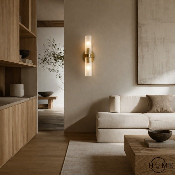Rivora gecanneleerde glazen dubbele korte wandlamp - binnen- en buitenwandlamp Elegance HL1615