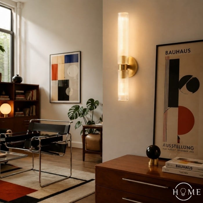 Rivora gecanneleerde glazen dubbele korte wandlamp - binnen- en buitenwandlamp Elegance HL1615