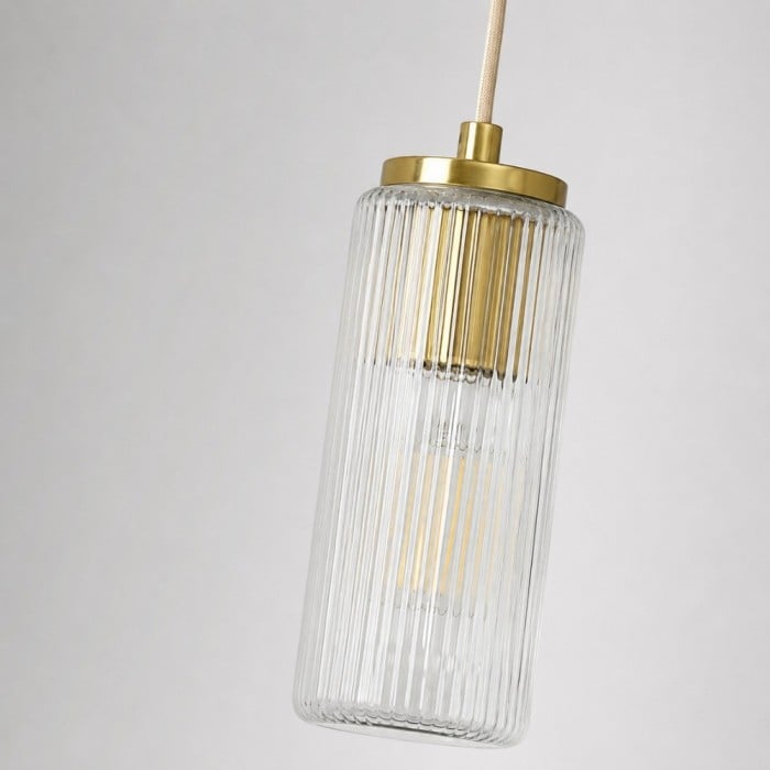 Rivora Pendelleuchte aus geriffeltem Glas – Moderner gerippter Schirm HL1564