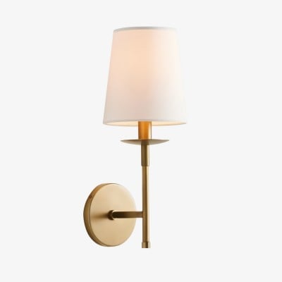 Rowan Bronze or Brass Wall Sconce - Iron Light with White Linen Shade for Home HL1529