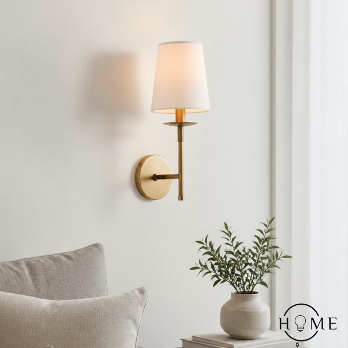 Rowan Bronze or Brass Wall Sconce - Iron Light with White Linen Shade for Home HL1529
