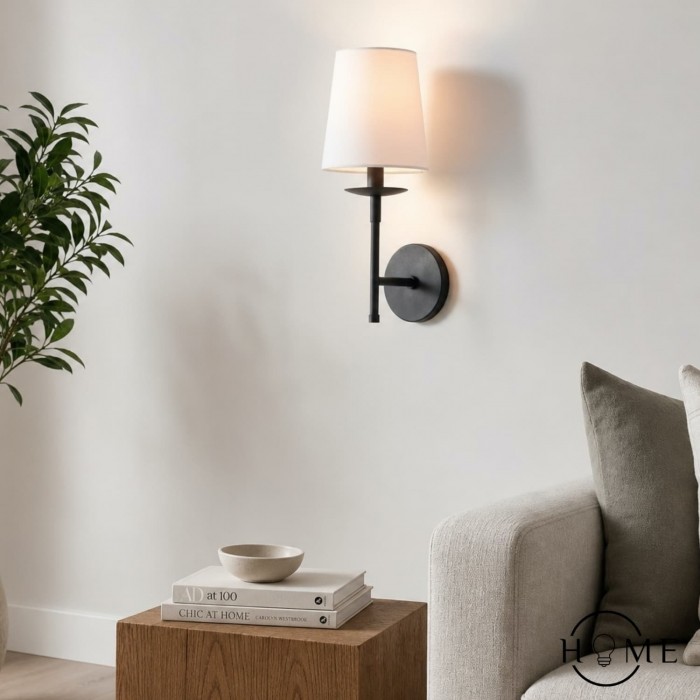 Rowan Bronze or Brass Wall Sconce - Iron Light with White Linen Shade for Home HL1529