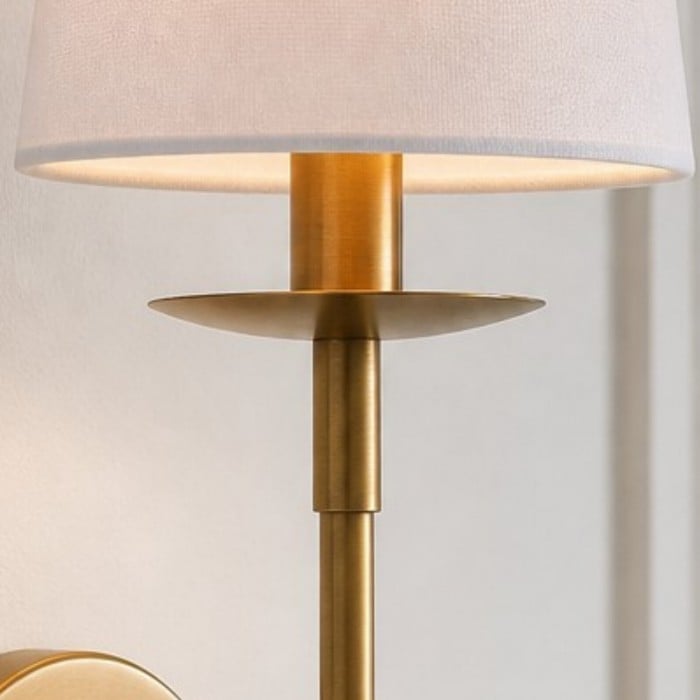 Rowan Bronze or Brass Wall Sconce - Iron Light with White Linen Shade for Home HL1529