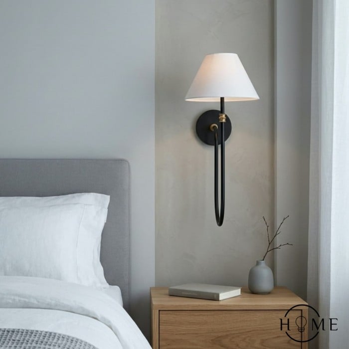 Calin Classic Wandleuchte – Wandleuchte aus Eisen mit weißem Leinenschirm HL1549