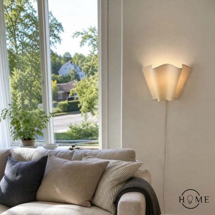 Oslan moderne wandlamp met stekker - wandlamp met gegolfde ivoorkleurige linnen kap HL1605