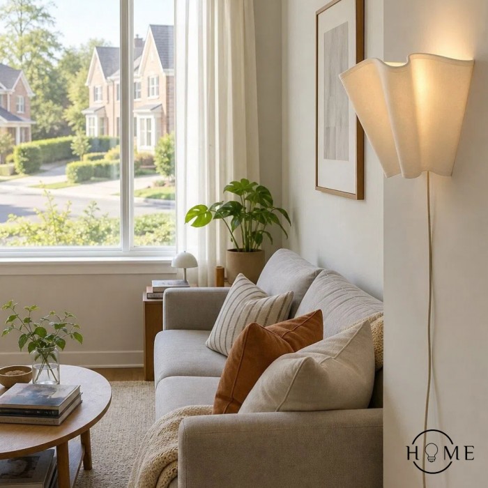 Oslan moderne wandlamp met stekker - wandlamp met gegolfde ivoorkleurige linnen kap HL1605