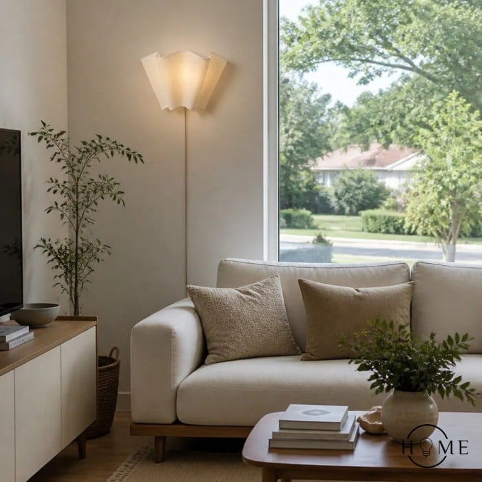 Oslan moderne wandlamp met stekker - wandlamp met gegolfde ivoorkleurige linnen kap HL1605