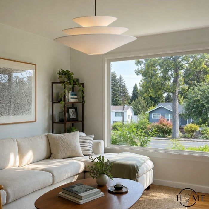 Solivara hanglamp – hanglamp met gelaagde kap en linnen HL1511