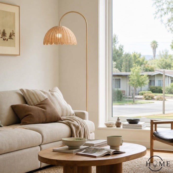 Olvara Stehlampe aus natürlichem Rattan, Bubble-Stil – Kinderzimmerbeleuchtung mit Boho-Charme HL1459