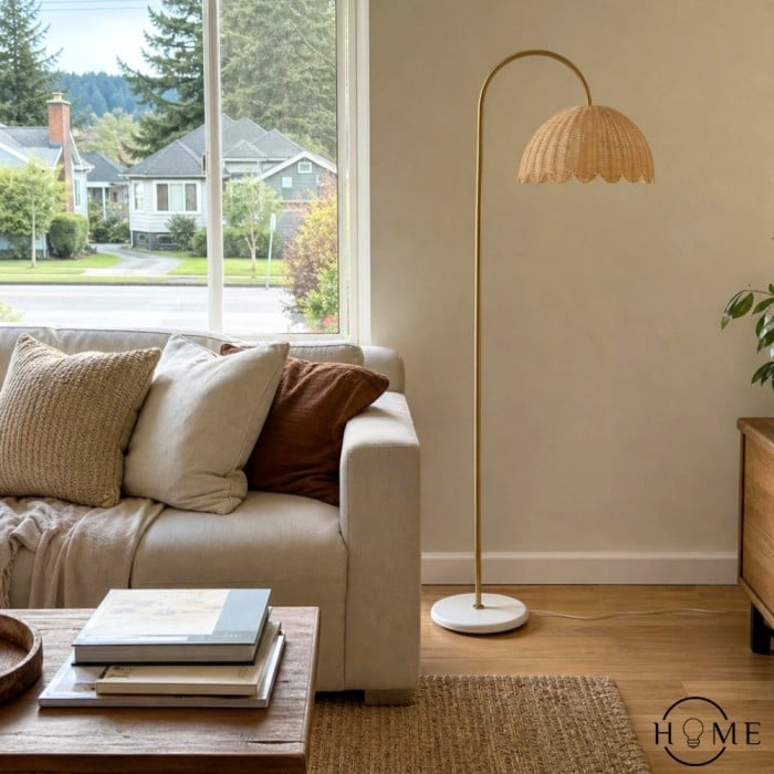 Olvara Stehlampe aus natürlichem Rattan, Bubble-Stil – Kinderzimmerbeleuchtung mit Boho-Charme HL1459