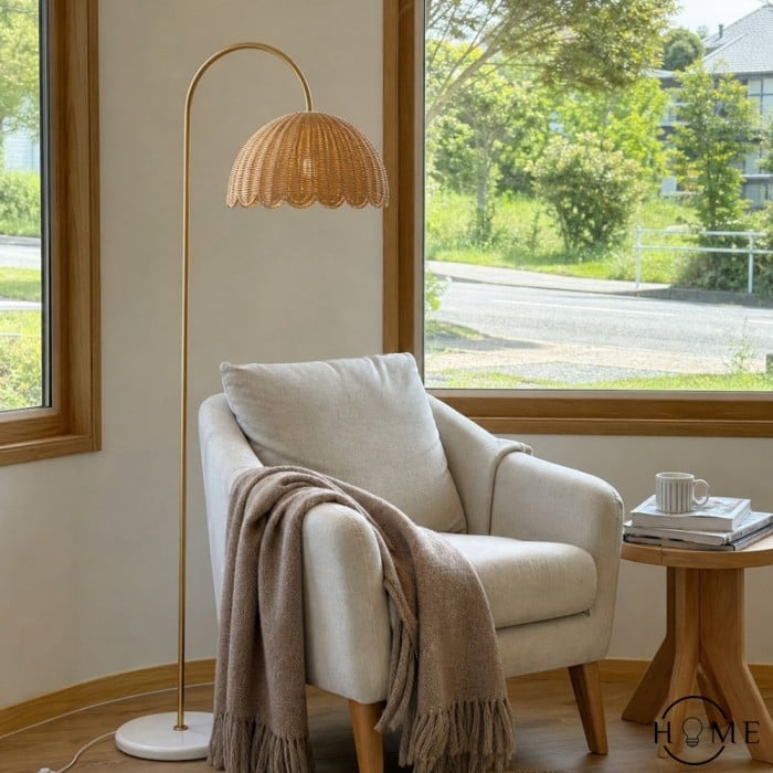 Olvara Stehlampe aus natürlichem Rattan, Bubble-Stil – Kinderzimmerbeleuchtung mit Boho-Charme HL1459