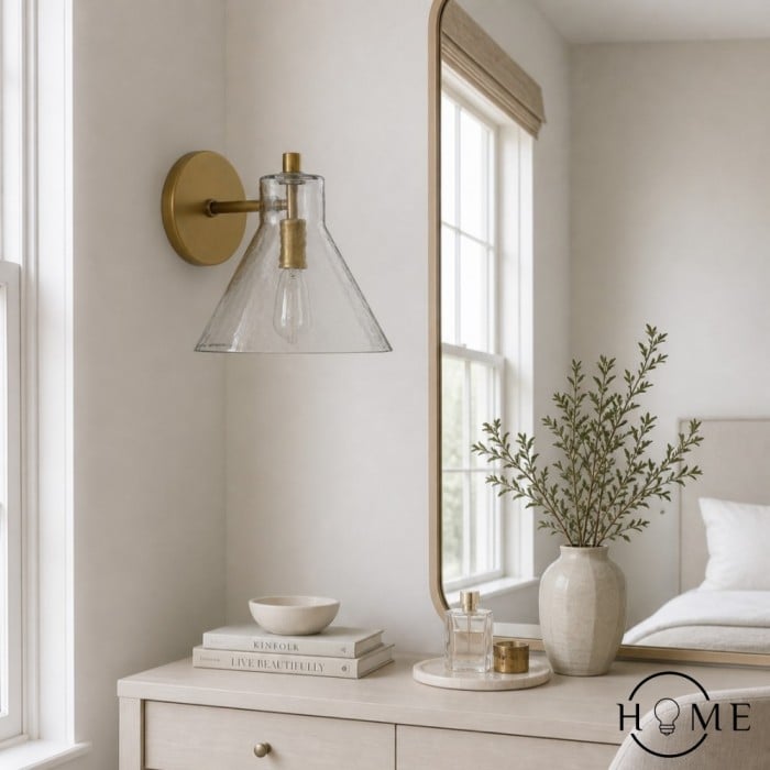 Glavira Recycled Glass Double Sconce - Indoor Brass Wall Lighting HL1558
