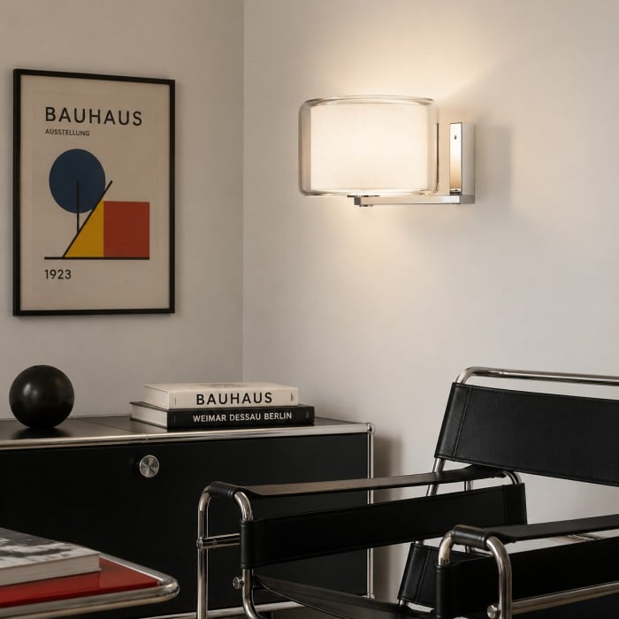 Kinkiet szklany Bauhaus z kloszem materiałowym HL4115