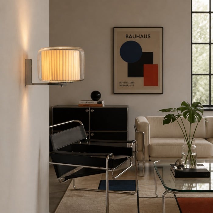 Kinkiet szklany Bauhaus z kloszem materiałowym HL4115
