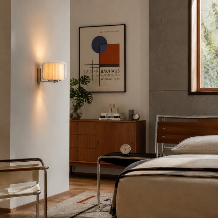 Kinkiet szklany Bauhaus z kloszem materiałowym HL4115
