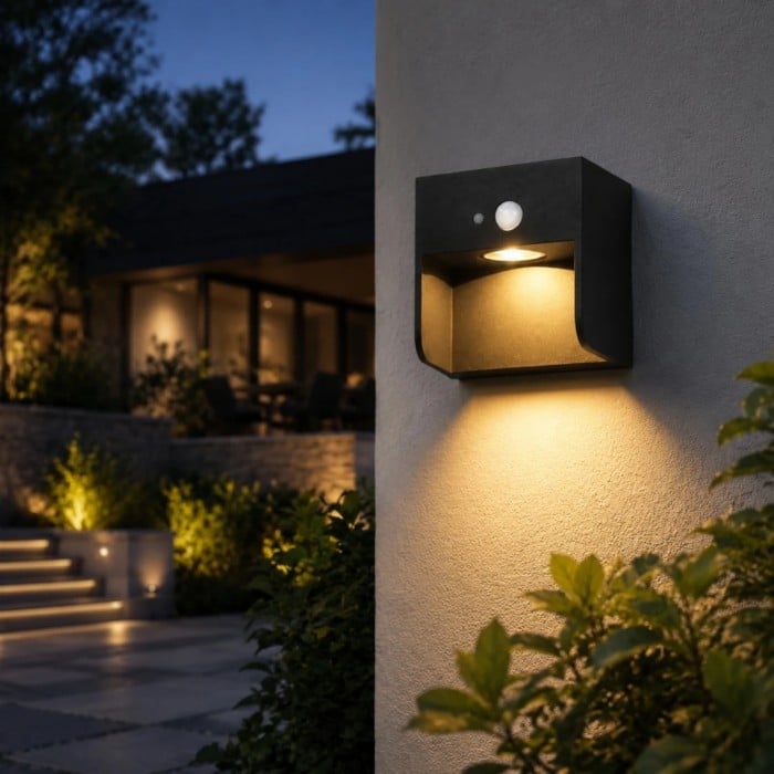 Black Aluminum Glass Outdoor Wall Lamp with Motion Sensor HL4172