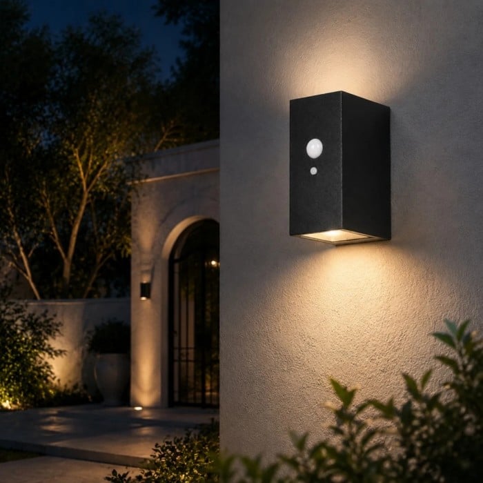 Black Aluminum Glass Outdoor Wall Lamp with Motion Sensor HL4172