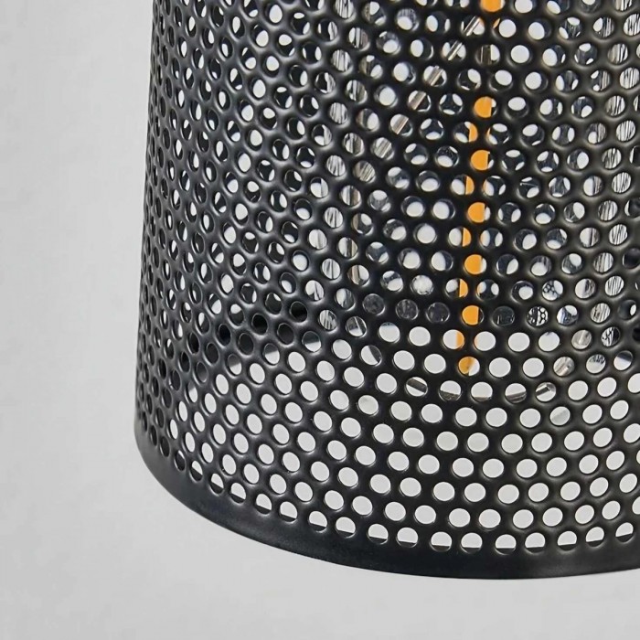 Lampada a sospensione cilindrica in travertino nero con paralume in rete metallica HL4059