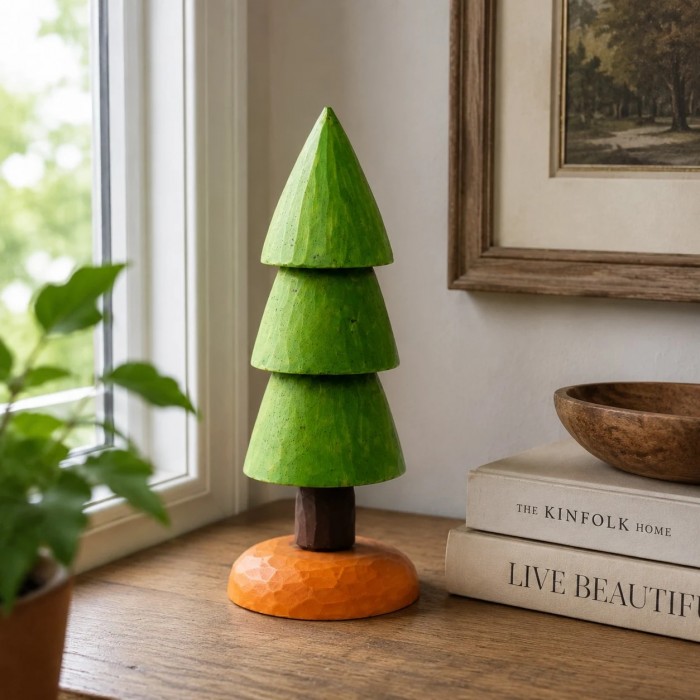 Geschnitzter Kiefernbaum-Tischschmuck aus Holz HL4189