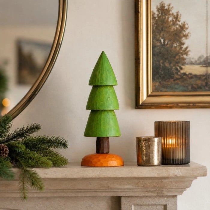 Geschnitzter Kiefernbaum-Tischschmuck aus Holz HL4189