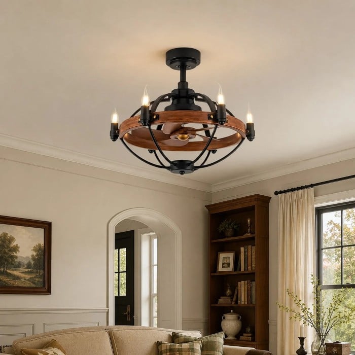 Farmhouse Wagon Wheel Wood Grain Ceiling Lamps HL4060