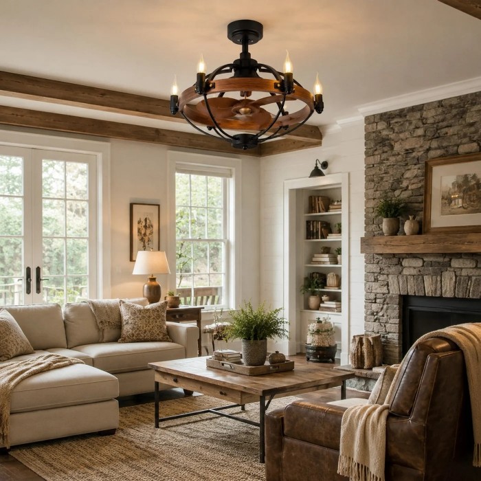 Farmhouse Wagon Wheel Wood Grain Ceiling Lamps HL4060