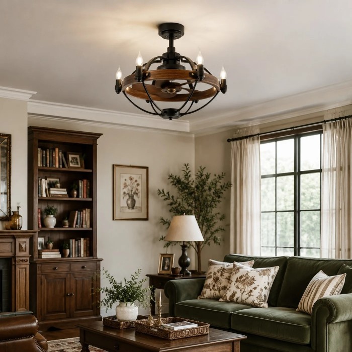 Farmhouse Wagon Wheel Wood Grain Ceiling Lamps HL4060