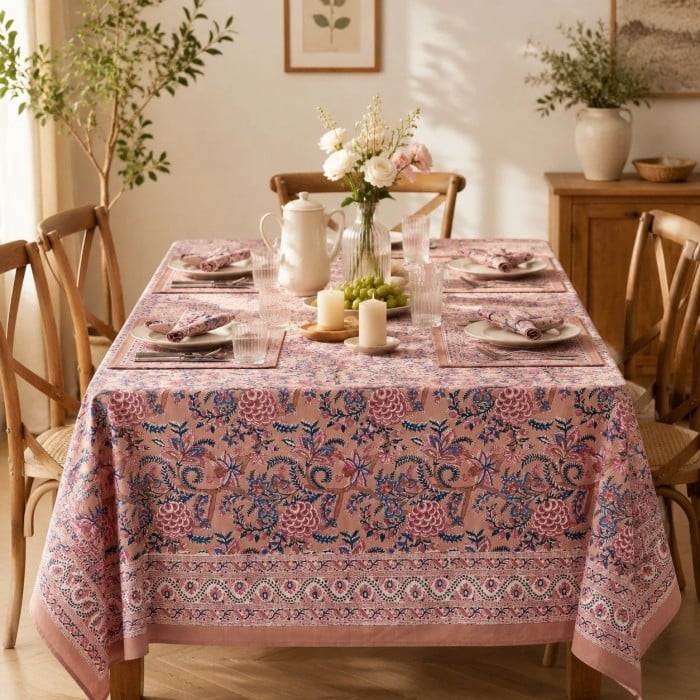 Nappe en lin et coton à motif floral HL4135