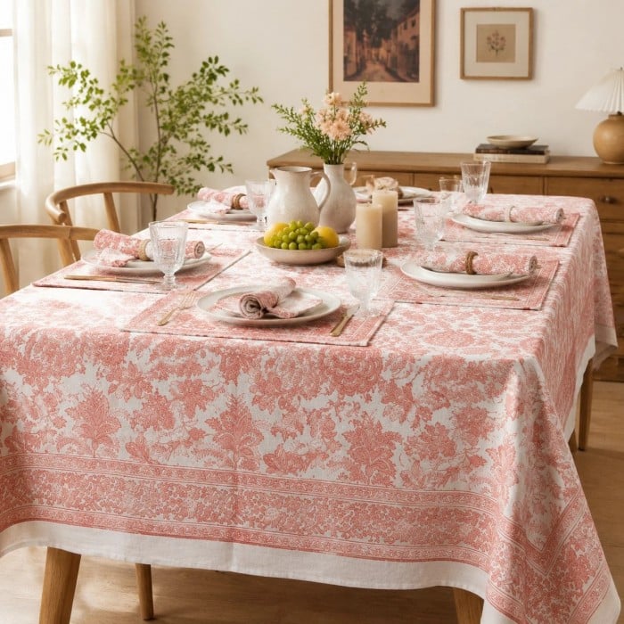 Nappe en lin et coton à motif floral HL4135