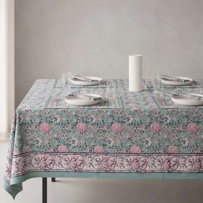 Nappe en lin et coton à motif floral HL4135