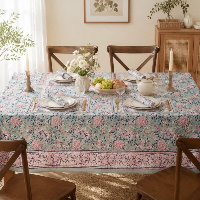 Nappe en lin et coton à motif floral HL4135
