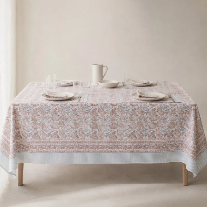 Nappe en lin et coton à motif floral HL4135