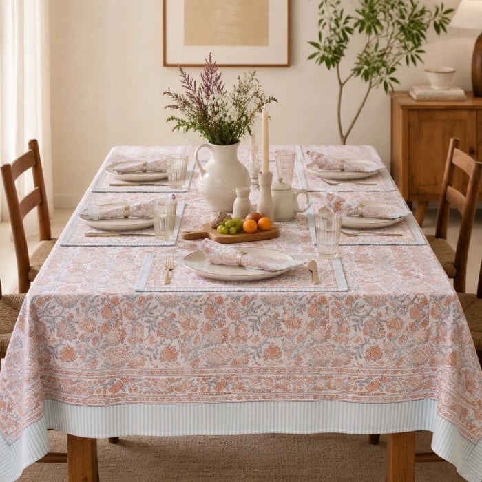 Nappe en lin et coton à motif floral HL4135