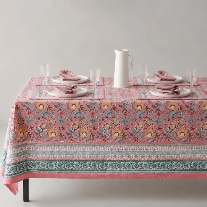 Nappe en lin et coton à motif floral HL4135