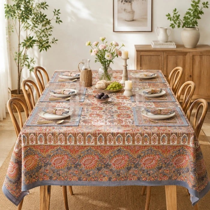 Nappe en lin et coton à motif floral HL4135