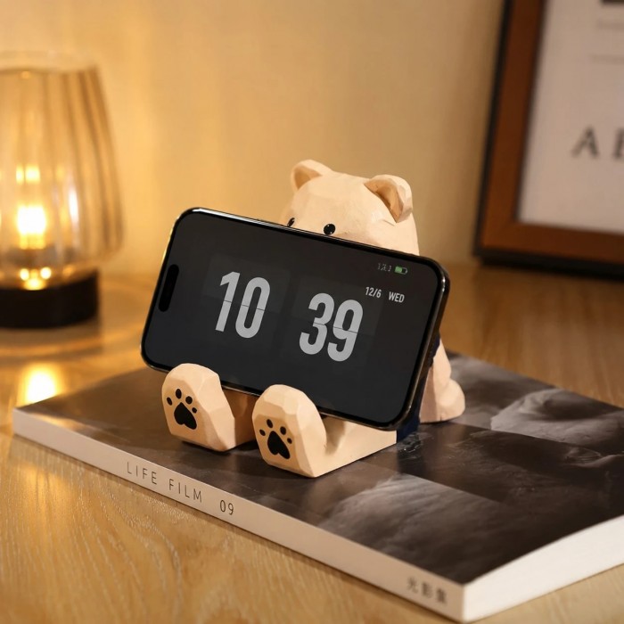 Handgeschnitzter Handyhalter aus Holz in Tierform HL4089