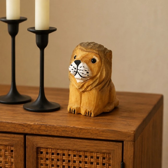 Handgeschnitzte Löwen- und Leoparden-Minifiguren aus Holz HL4077