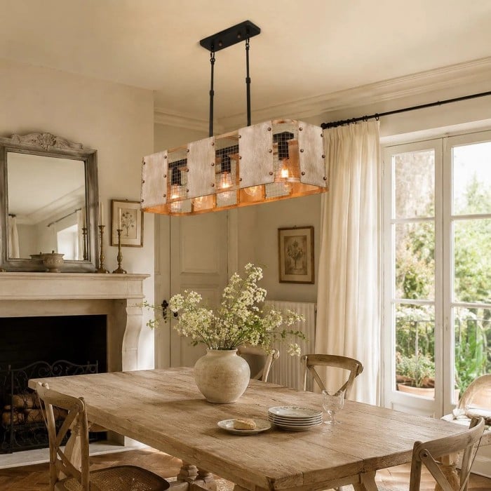 Industriële lineaire hanglamp van hout en ijzer HL4138