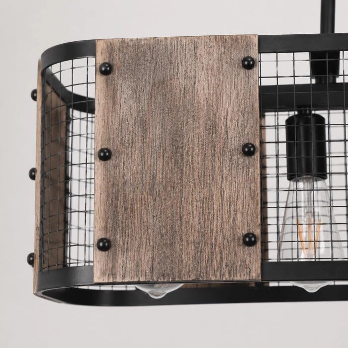 Industriële lineaire hanglamp van hout en ijzer HL4138