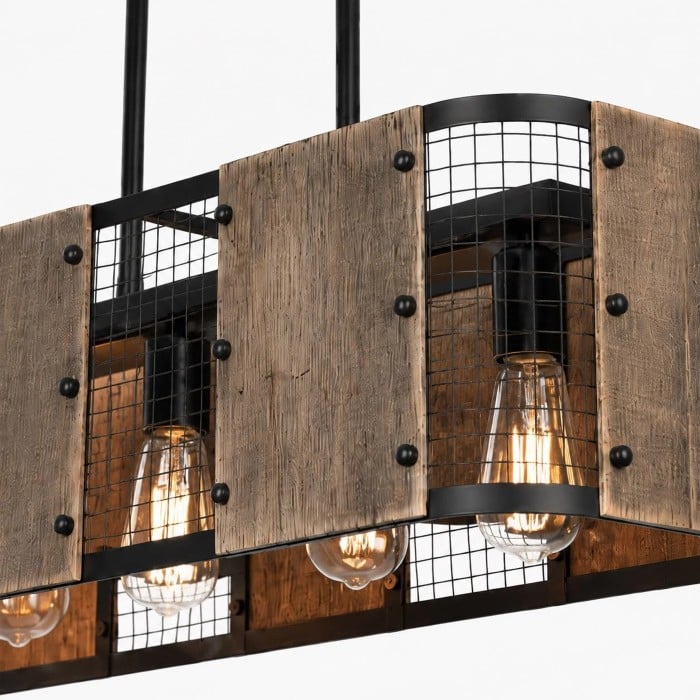 Industriële lineaire hanglamp van hout en ijzer HL4138