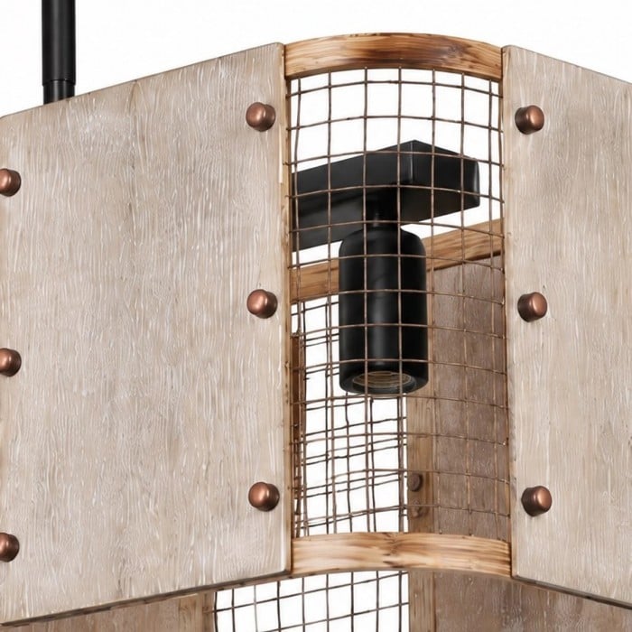 Industriële lineaire hanglamp van hout en ijzer HL4138
