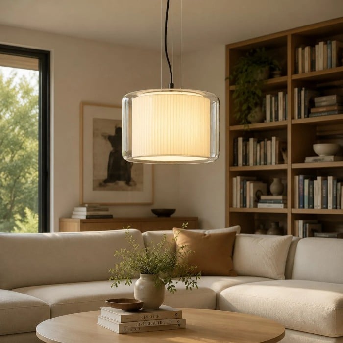 Mercer glazen stoffen hanglamp HL4082