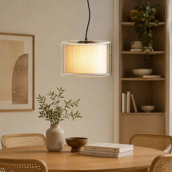 Mercer glazen stoffen hanglamp HL4082