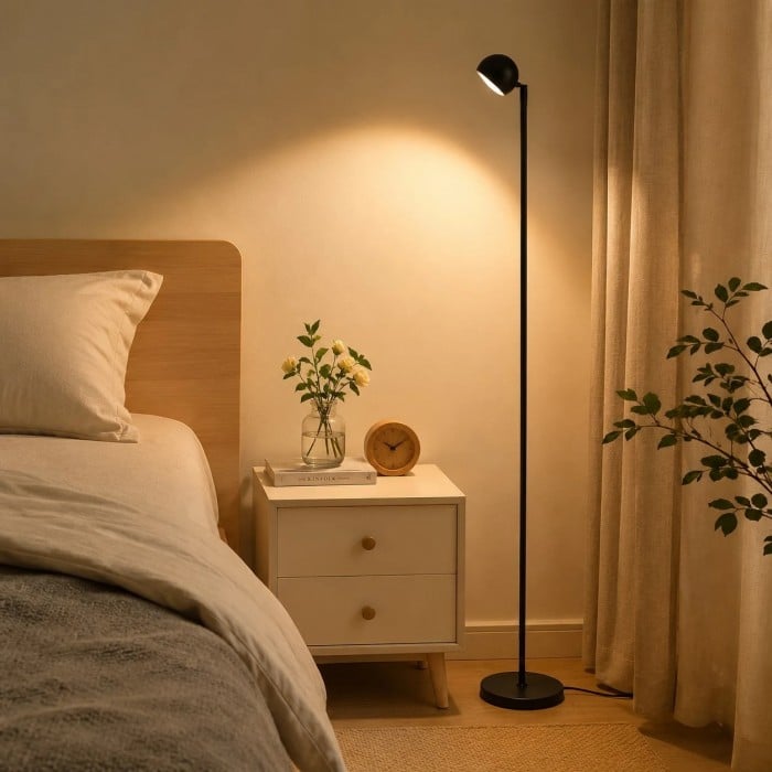 Lampadaire minimaliste noir intelligent avec télécommande HL4142