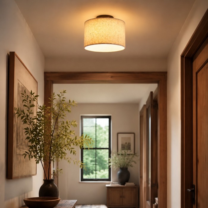 Plafondlamp HL4123 met natuurlijke rijstpapierafwerking, vlak gemonteerd