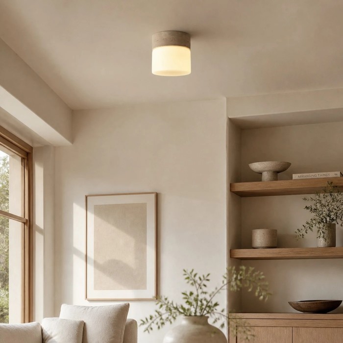 Plafondlamp HL4102 van natuurlijk travertijn, vlak gemonteerd