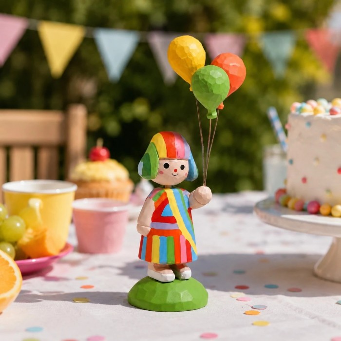 Figurine en bois de la fille au ballon arc-en-ciel HL4163