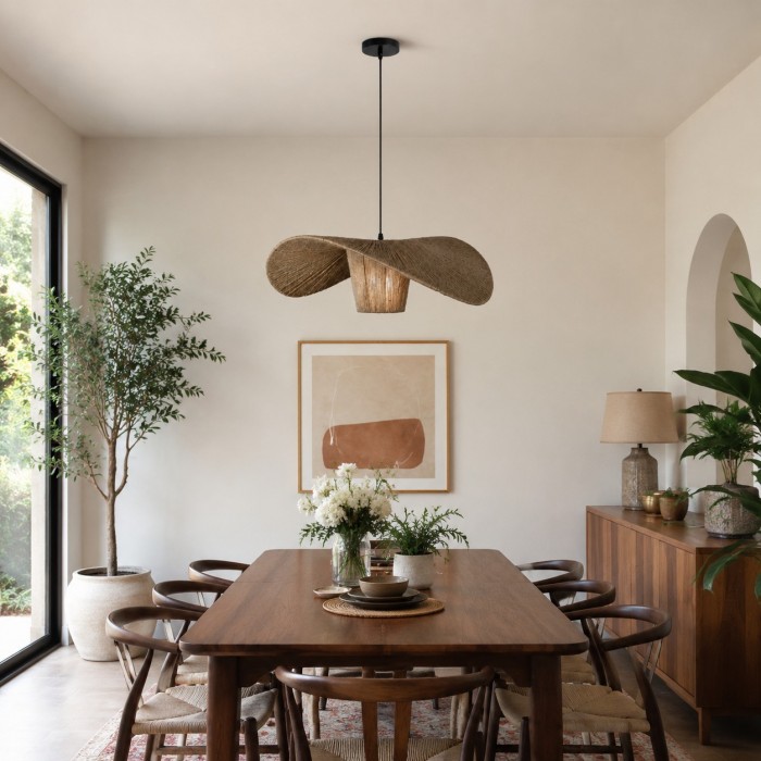 Hanglamp van rotan en henneptouw voor de eetkamer HL4084