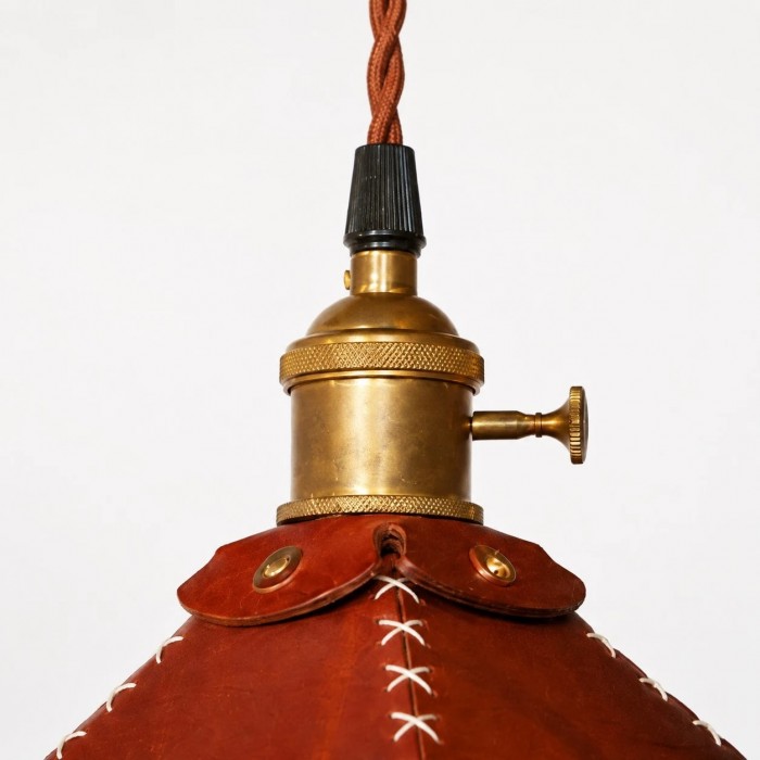 Roodbruine leren piramidevormige hanglamp HL4108